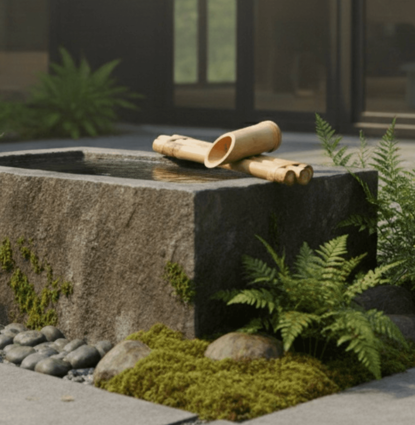 Bamboo fountain on ceramic pot